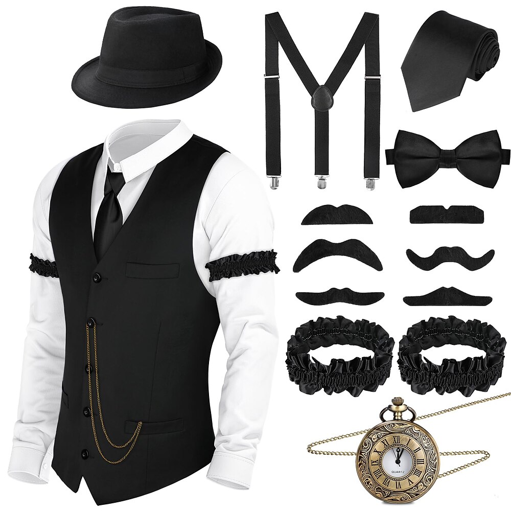 Retro Vintage Brüllen 20s 1920s Austattungen Weste Panamahut Zubehörset Der große Gatsby Charleston Gentleman Herren Modisch Weihnachten Abiball Festival Weste Lightinthebox