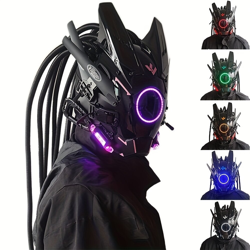 Cyberpunk Maske Maske rund Licht Flügel Zopf Musik Festival LED Licht Maske Cosplay Lightinthebox