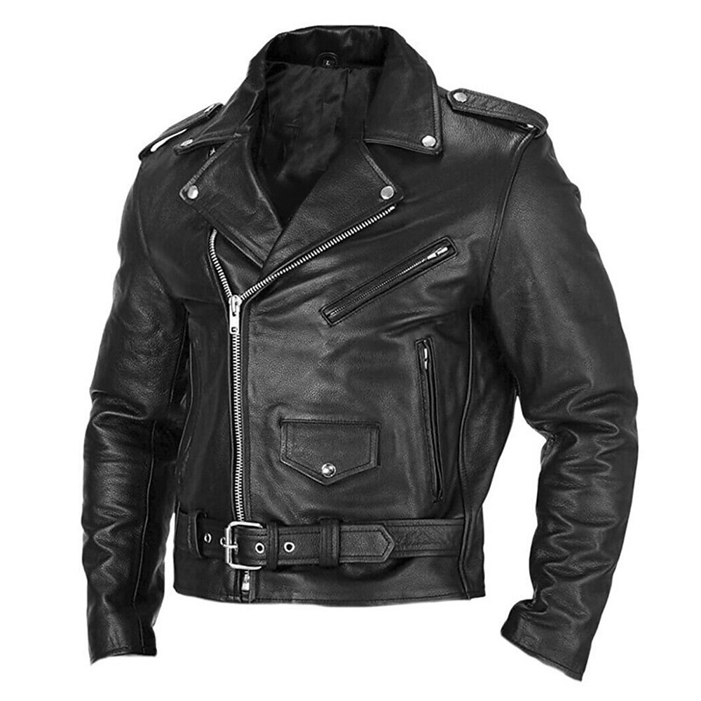 Herren Lederjacke Kunstlederjacke Mantel Motorrad Jacke Täglich Outdoorbekleidung Windundurchlässig Tasche Frühling Herbst Glatt Punk Brautkleider schlicht Kargen Standard Schwarz Wein Blau Braun Lightinthebox