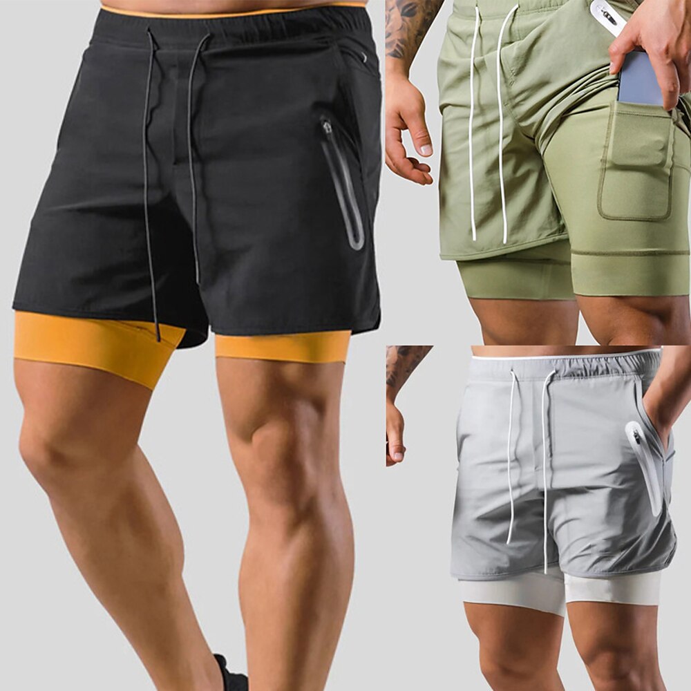 Herren kurze Sporthose Laufshorts kurze hosen Trainingsshorts Sweatshirts Tasche Kordelzug 2 in 1 Elastischer Bund Kurze Hose Outdoor Sport Natur Sportlich Schnelltrocknend Leichtgewichtig Weich Lightinthebox