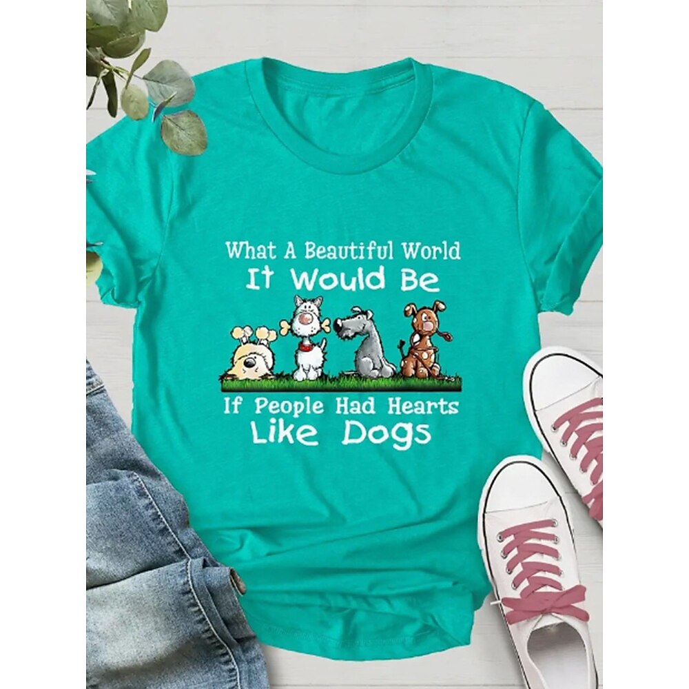 Damen T Shirt Polyester Hund Buchstabe Bedruckt Täglich Basic Kurzarm Rundhalsausschnitt Grün Sommer Lightinthebox