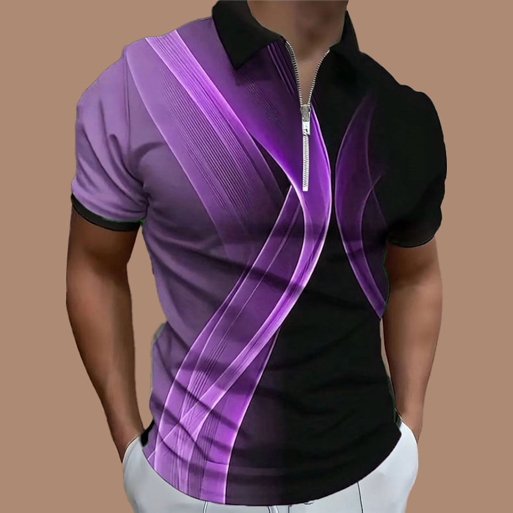 Herren Geometrisch Poloshirts mit Reißverschluss Golfhemd Kurzarm Polo-Shirts Hemden mit Kragen Business-Casual Urlaubskleidung Abendgarderobe Festivalkleidung 3D-Druck Polo mit Viertelreißverschluss Lightinthebox