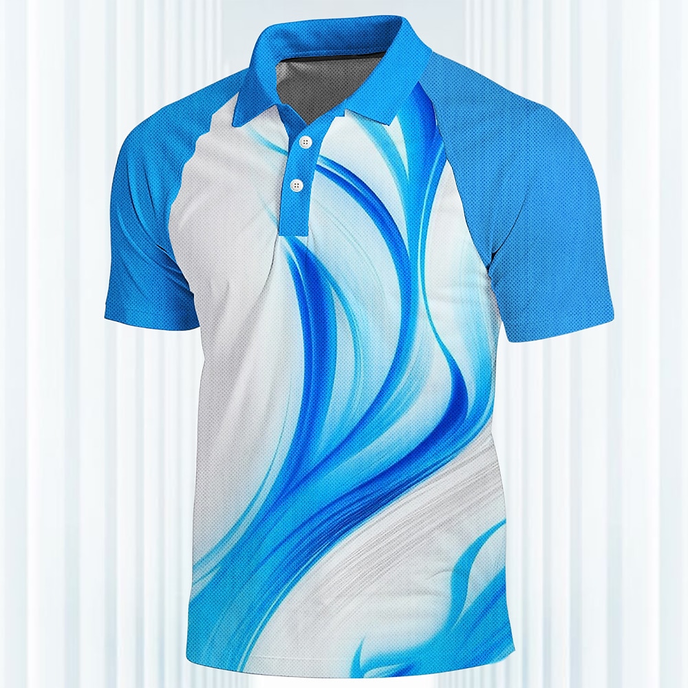 Herren Sport-Poloshirts Golfhemd Kurzarm Polo-Shirts Hemden mit Kragen Brautkleider schlicht Sportbekleidung Urlaubskleidung Knopf 3D-Druck Blau Lightinthebox