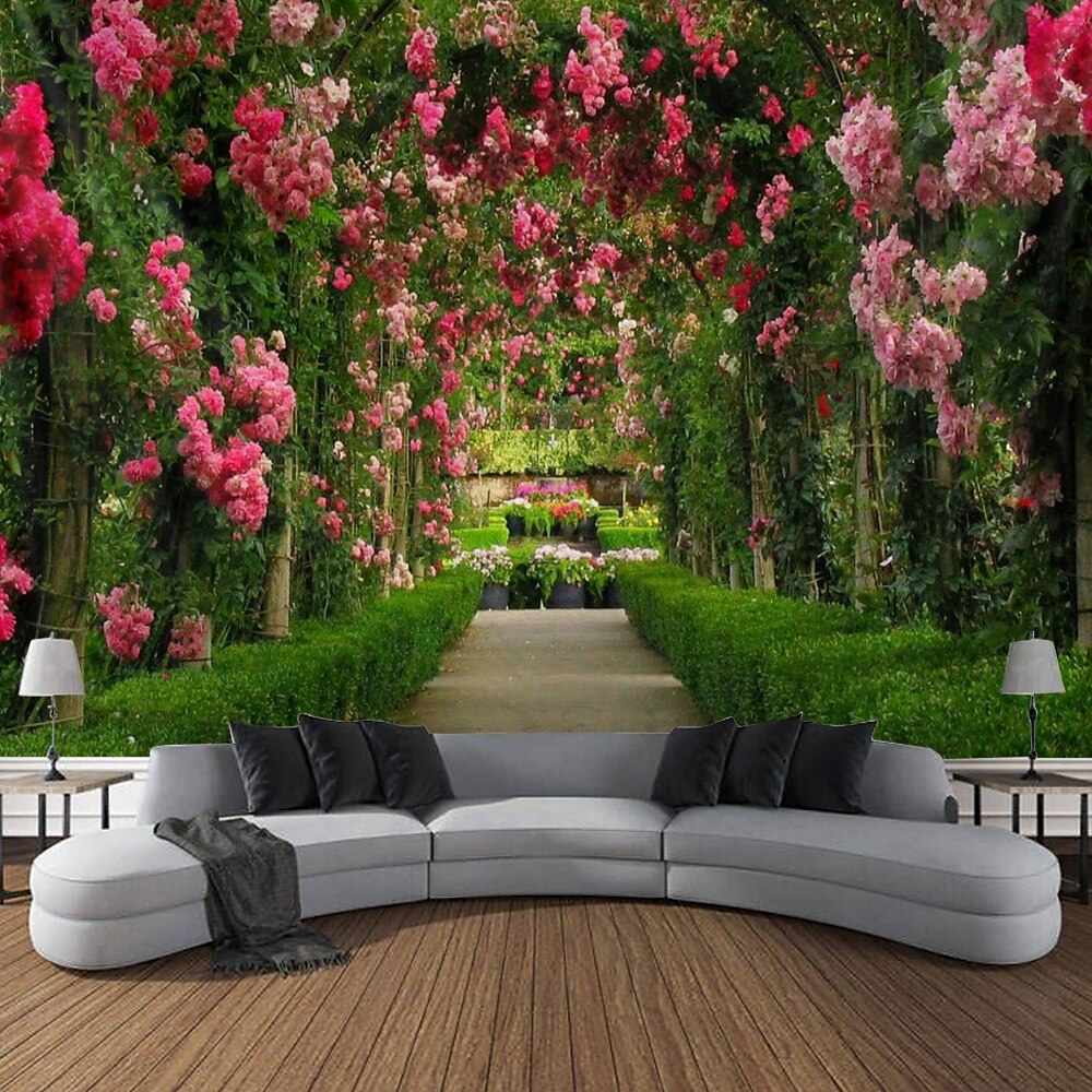 große Wandteppich Kunstdekor Decke Vorhang Picknick Tischdecke hängend Zuhause Schlafzimmer Wohnzimmer Wohnheim Dekoration Natur Landschaft Garten Weg Pflanze Blumenblume Wandtuch XXL Natur Lightinthebox