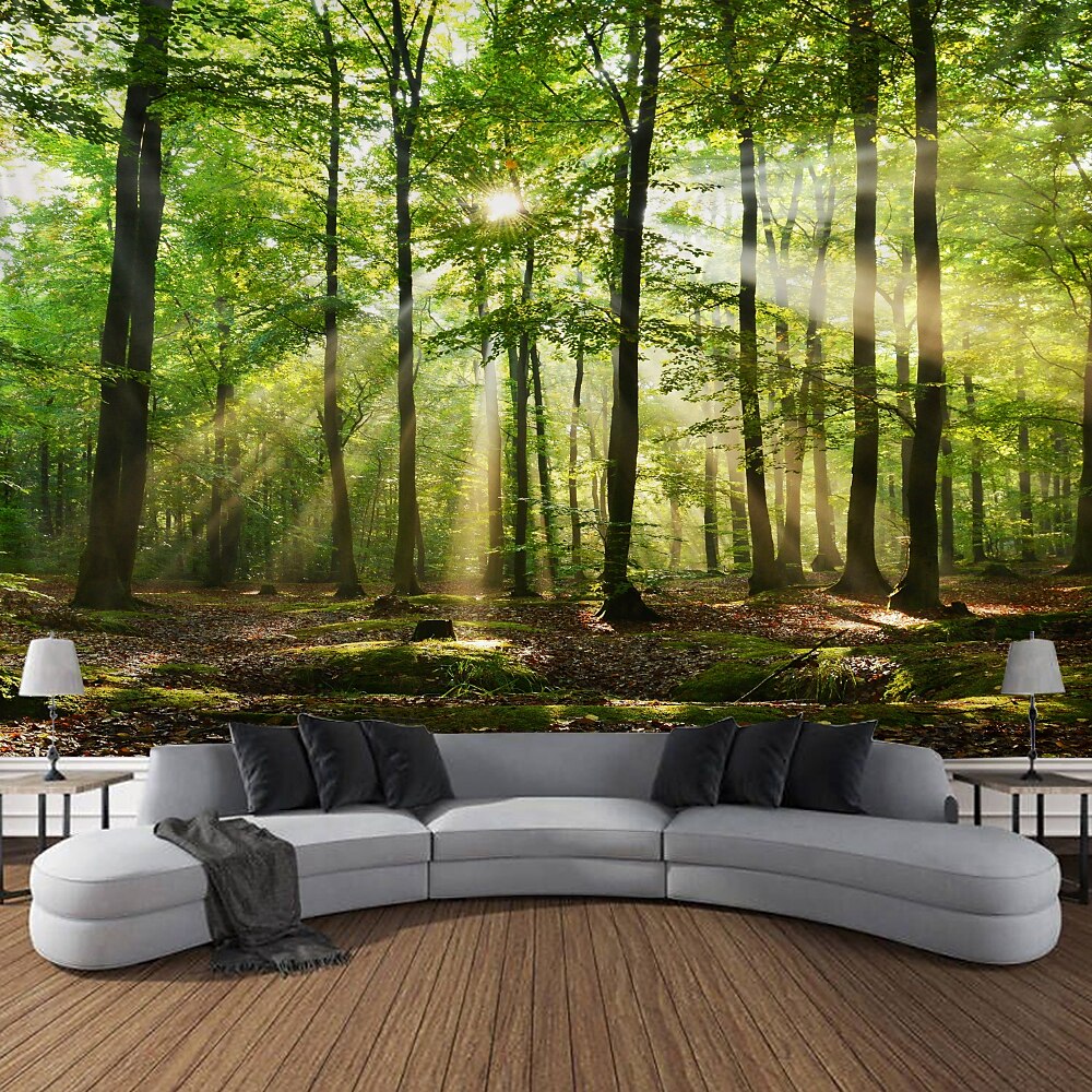 l.t.home Natur Wandteppich Kunst Dekor Decke Vorhang Picknick Tischdecke hängend Zuhause Schlafzimmer Wohnzimmer Wohnheim Dekoration Wald Landschaft Sonnenschein durch Baum Wandtuch XXL Natur Lightinthebox