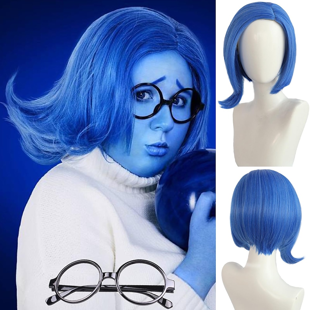 Traurige blaue Bob-Perücke für Mädchen, blaue Anime-Perücke für Damen, hitzebeständige synthetische Cosplay-Kostümparty-Perücke (nur Perücken), Karnevalsperücken Lightinthebox