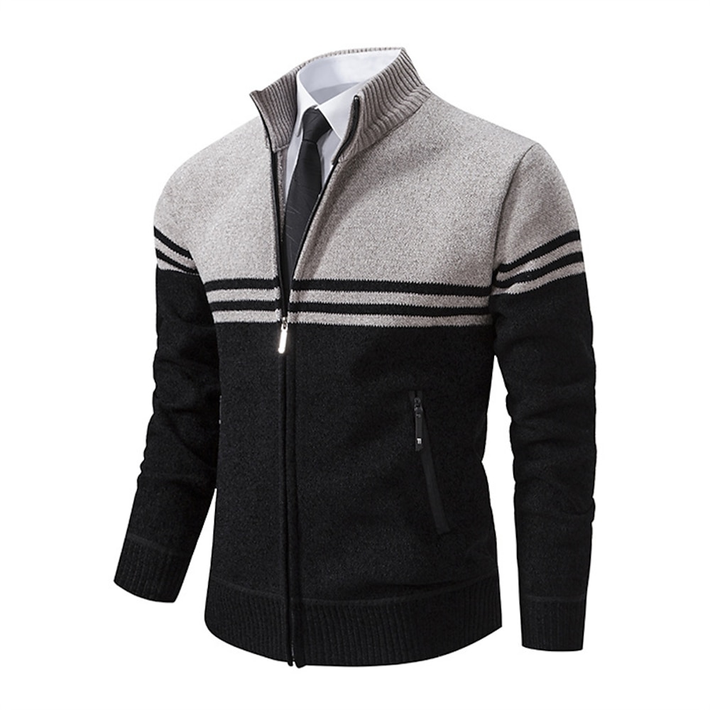 Herren Kurzer Pullover Strickjacke Zip Pullover Reißverschluss Strickpullover Gerippt Stricken Standard Patchwork Tasche Farbblock Ständer Modisch Klassisch Freizeitskleidung Verabredung Bekleidung Lightinthebox