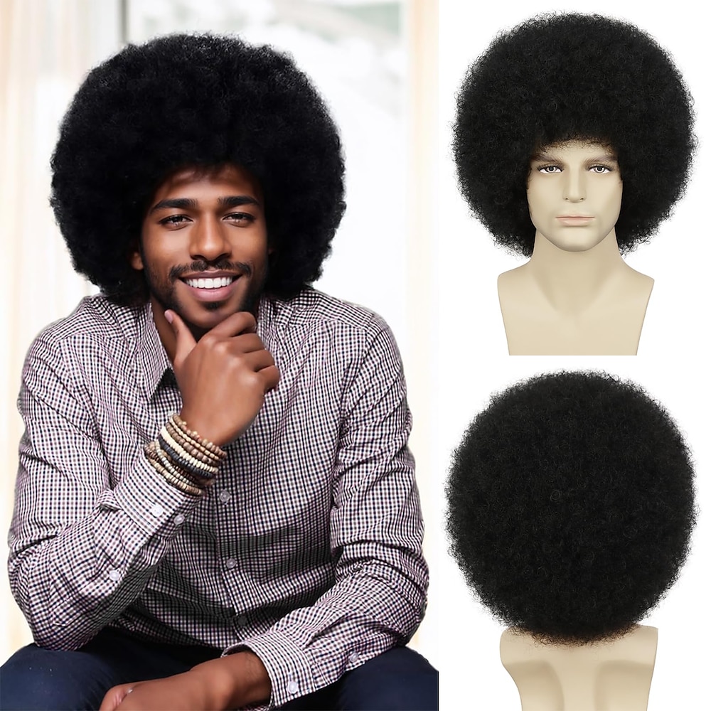 Herren-Afro-Perücke für 70er-Jahre-Disko-Rocker-Partys, schwarze Afro-Perücke für Männer und Frauen, Unisex-Afro-Perücken für Erwachsene für den Alltag und Partys (schwarz), Karnevalsperücken Lightinthebox