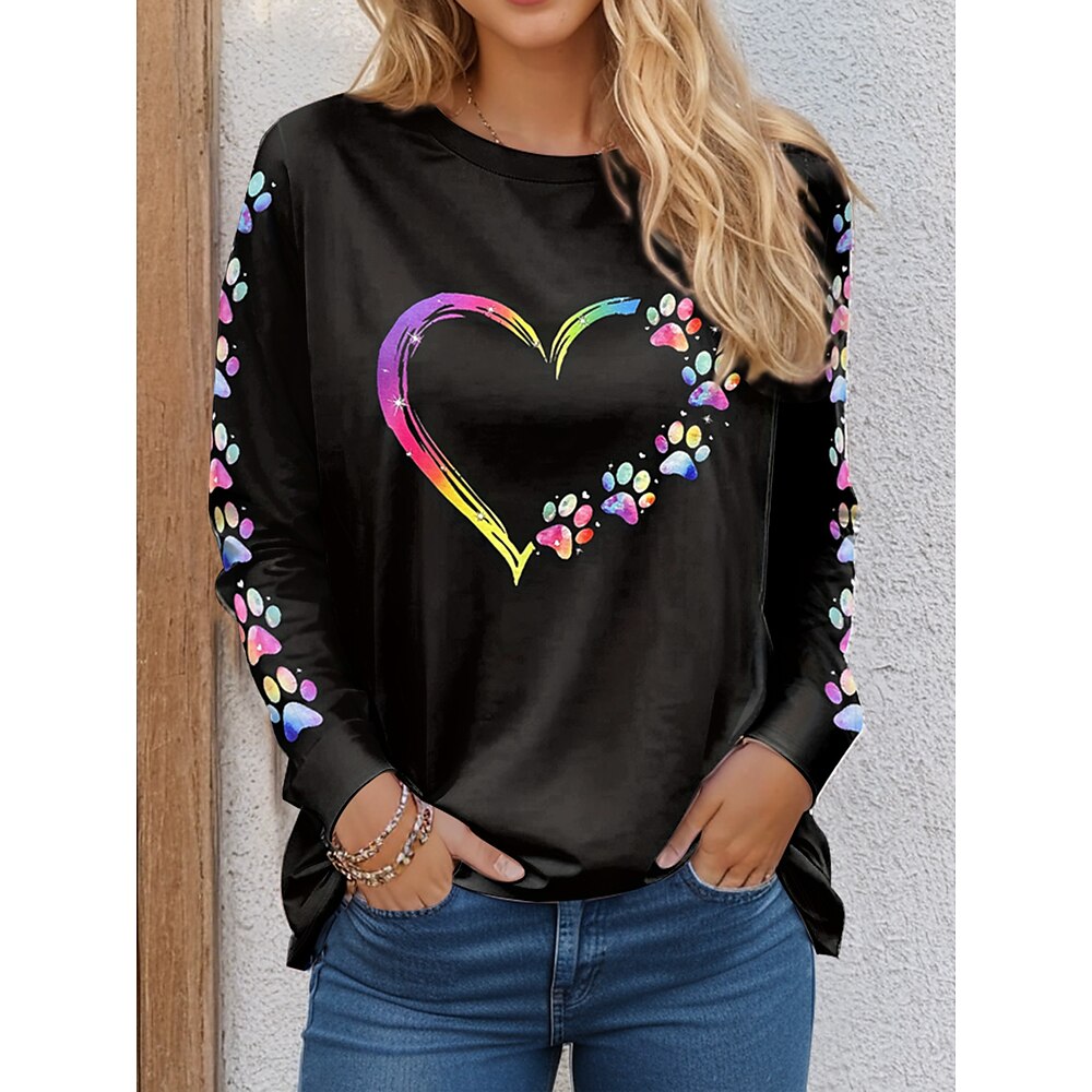 Damen T Shirt Herz Bedruckt Täglich Brautkleider schlicht Kurzarm Rundhalsausschnitt Schwarz Frühling Herbst Lightinthebox