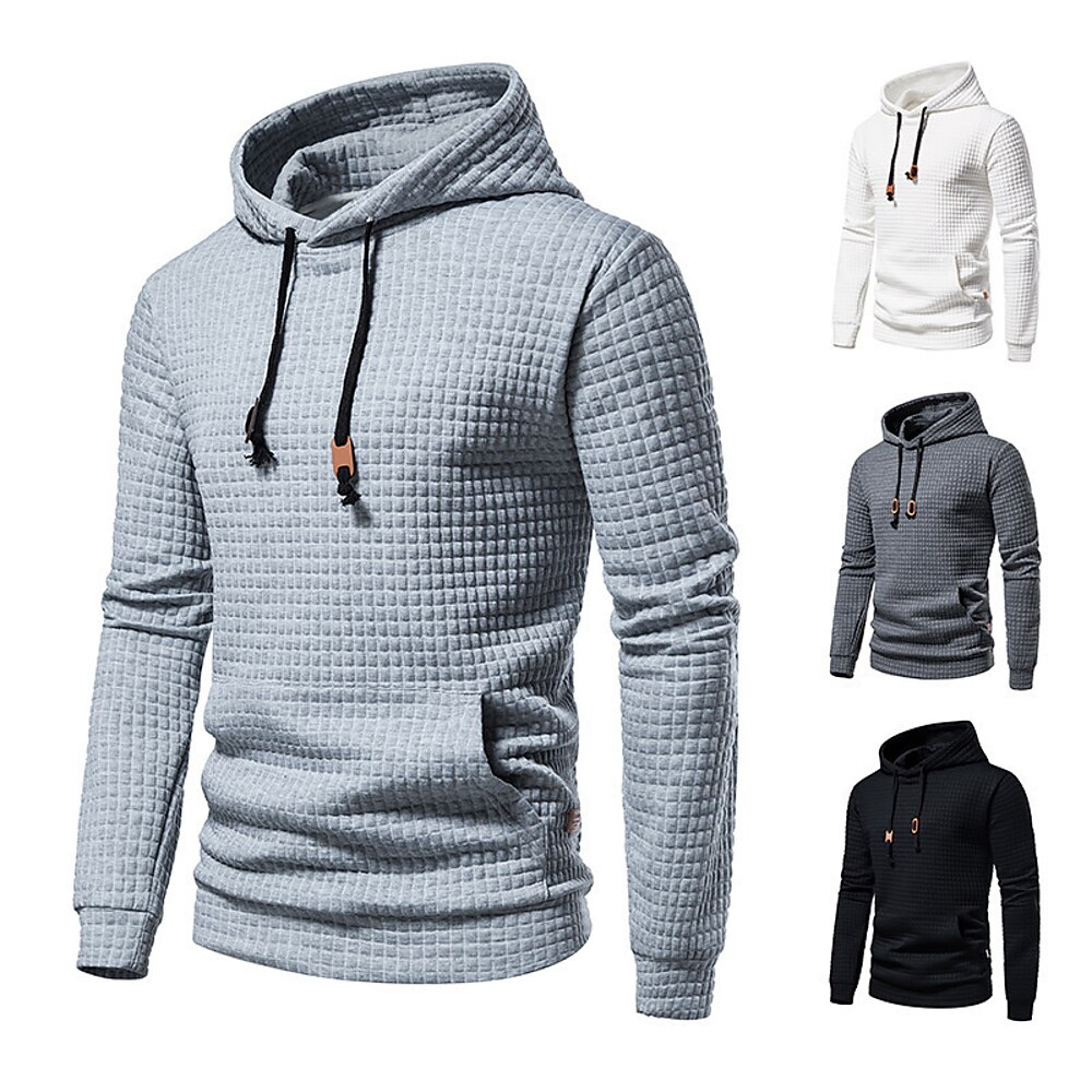 Herren Kapuzenpullover mit Waffelmuster Hoodie Sweatshirt Kapuze Schwarz Weiß Hellgrau Dunkelgray Mit Kapuze Glatt Tasche Sport Natur Täglich Festtage Strassenmode Basic Brautkleider schlicht Lightinthebox