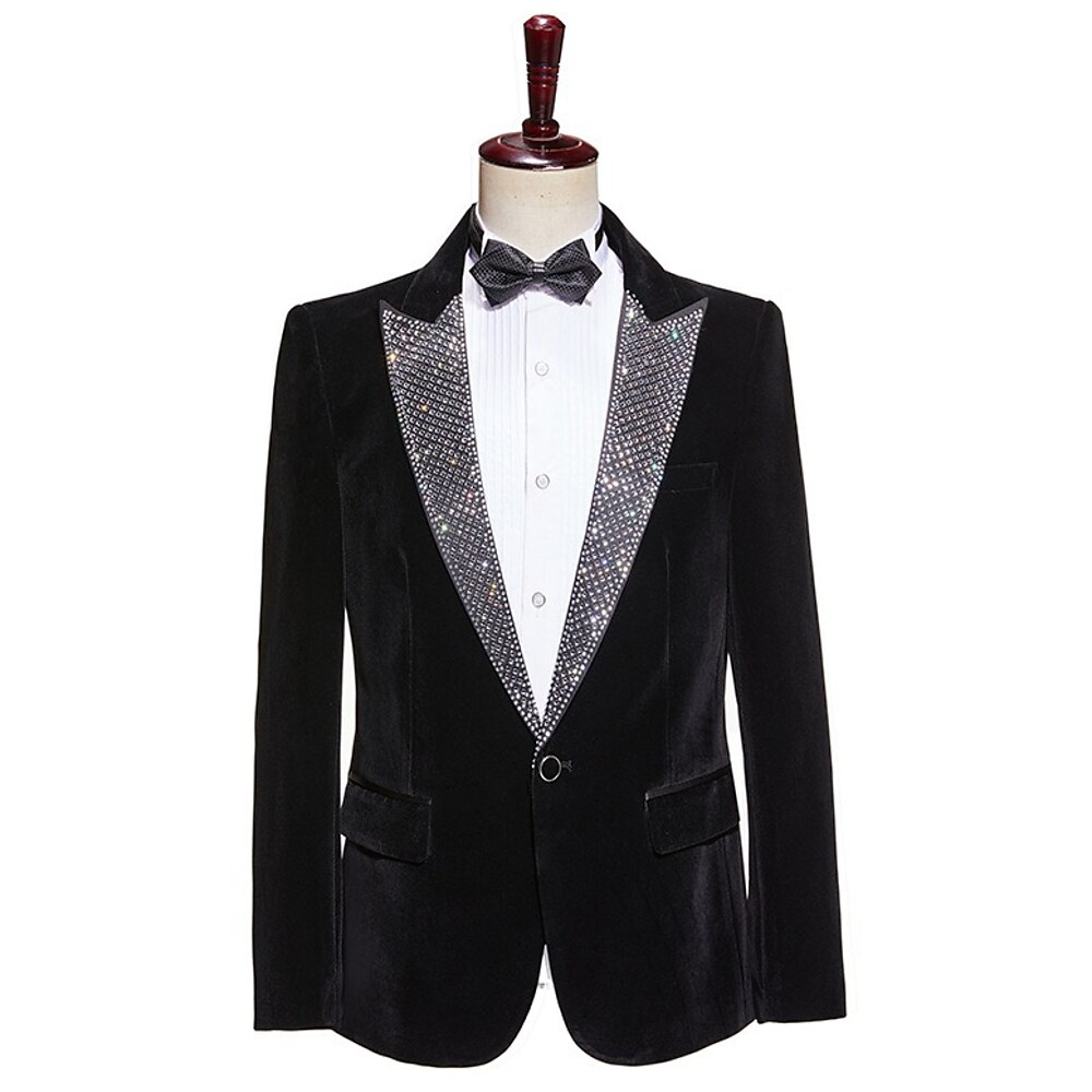 Samtblazerjacke für Herren Tuxedo Party Luxus Funkeln einfarbig Blazer schwarz taillierter Schnitt Lightinthebox