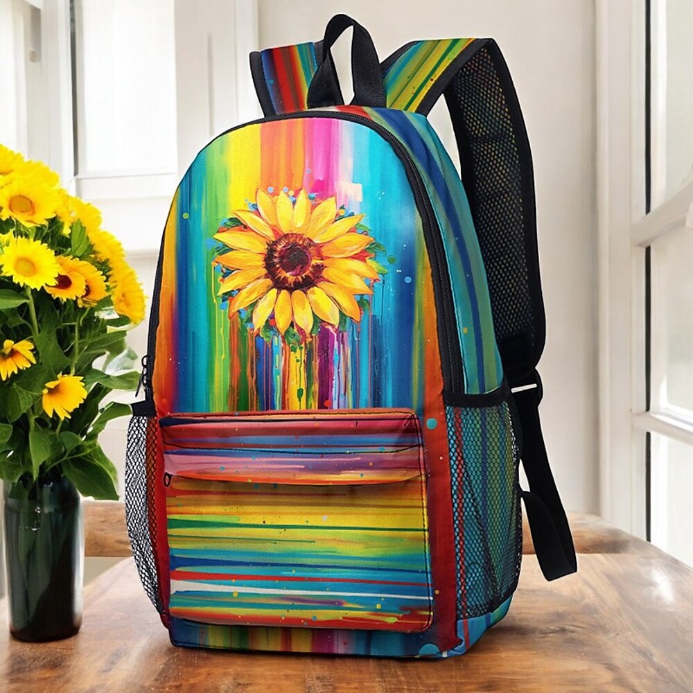 farbenfroher Sonnenblumen-Rucksack für Schule und Reisen - strapazierfähige Canvas-Tasche mit lebendigem künstlerischem Design und verstellbaren Trägern Lightinthebox