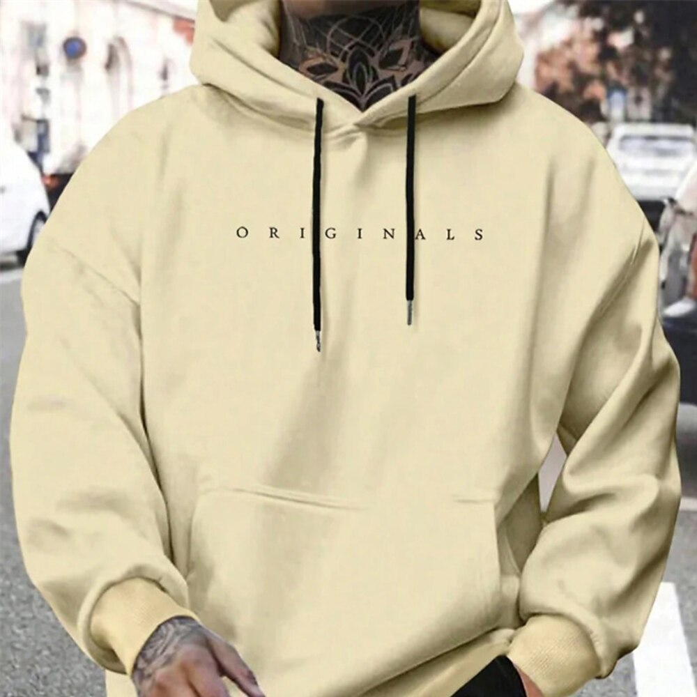 Herren Hoodie Sweatshirt Kapuze Schwarz Weiß Khaki Mit Kapuze Buchstabe Tasche Sport Natur Täglich Festtage Strassenmode Basic Brautkleider schlicht Frühling Herbst Bekleidung Kapuzenpullover Lightinthebox