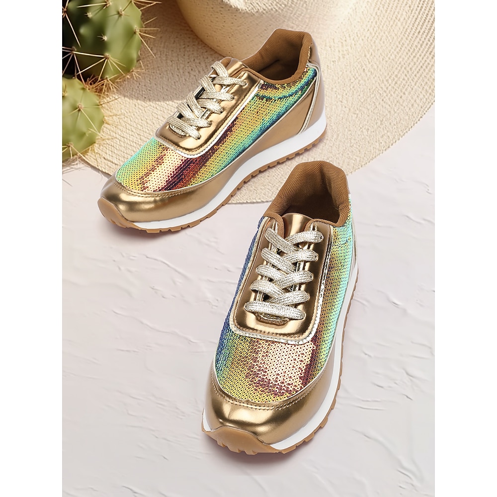 Damen Sneaker mit goldenen Metallic-Pailletten - stylische und trendige Freizeitschuhe für Partys und Events Lightinthebox