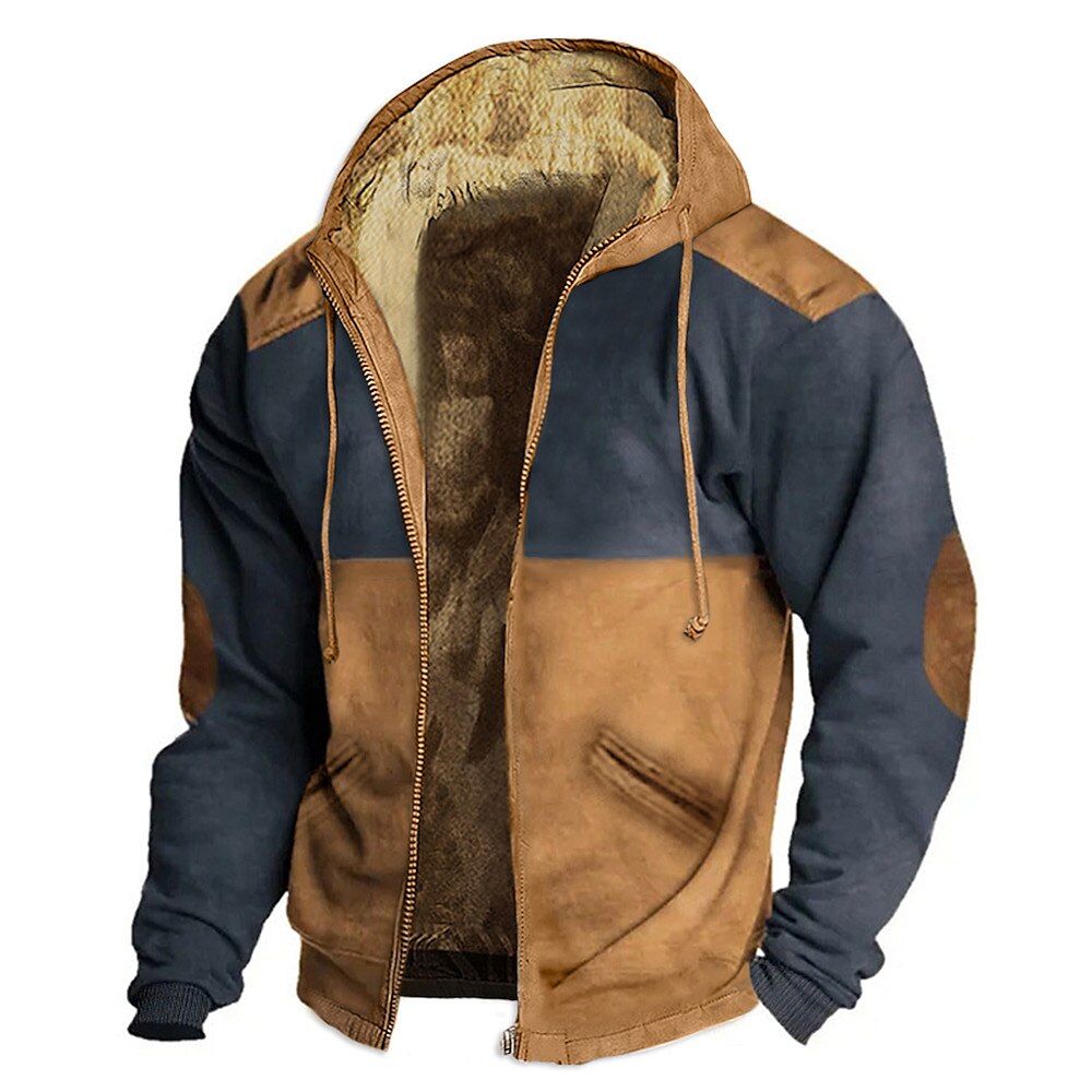 Herren Kapuzenshirt mit durchgehendem Reißverschluss Hoodie Jacke Sweatjacke Fuzzy-Sherpa Leichtes Khaki. Dunkelgrün Orange Khaki Mit Kapuze Farbblock Sport Natur Täglich Festtage Strassenmode Cool Lightinthebox