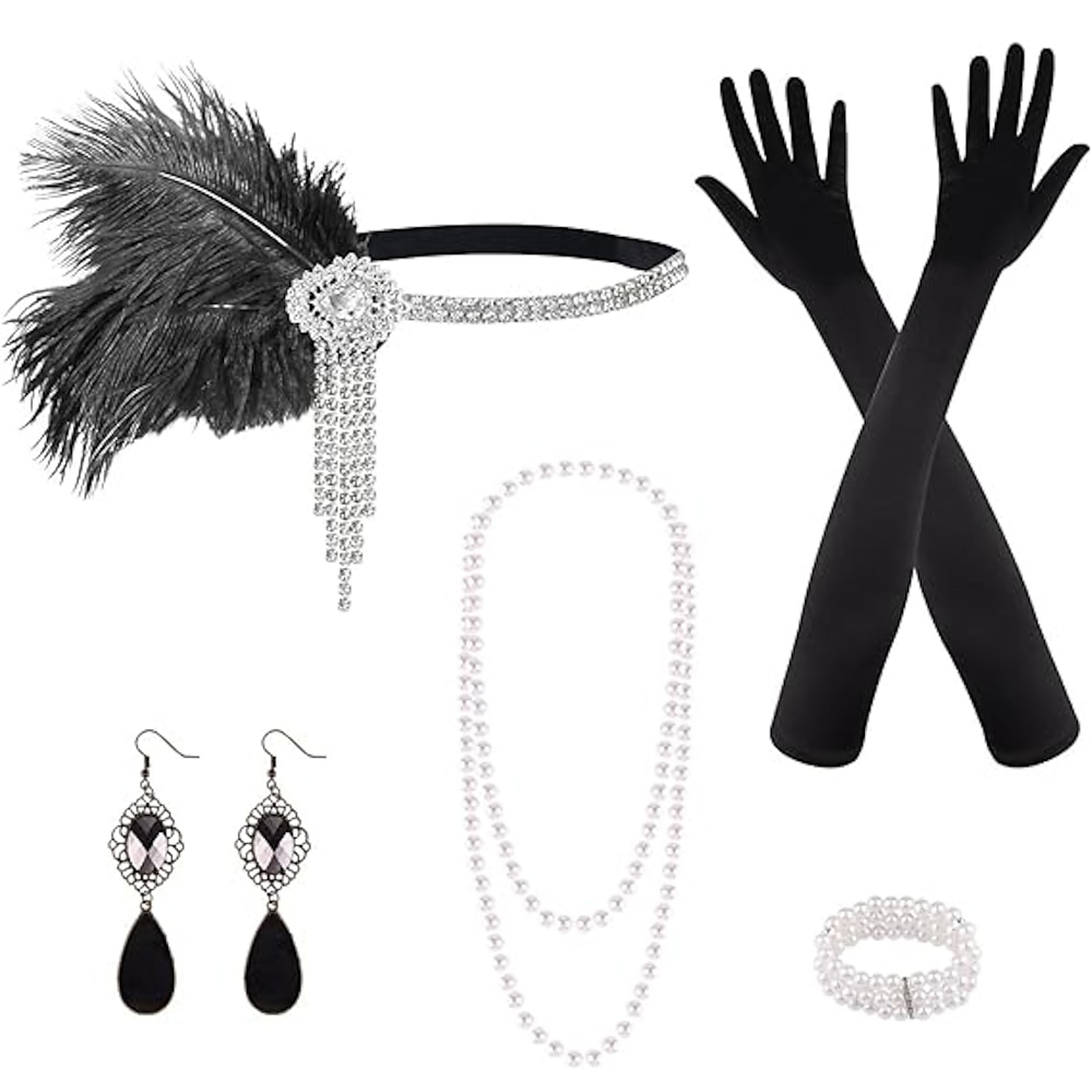 Vintage 1920s Der große Gatsby Flapper Stirnband Zubehörset Halskette Ohrring Charleston Hochzeitsgast Feder Modisch Damen Maskerade Hochzeitsempfang Junggesellinnenabschiedsparty Festival Erwachsene Lightinthebox