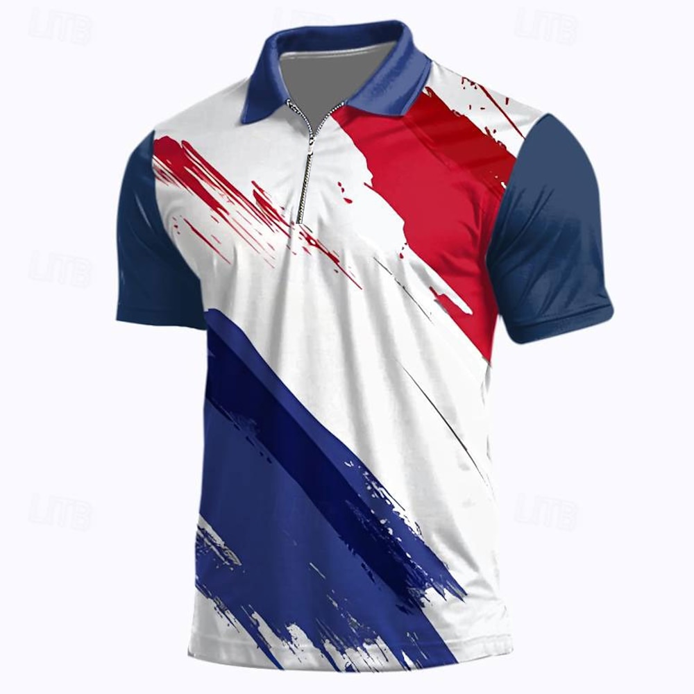 Herren Patriotisch Französische Flagge Poloshirts mit Reißverschluss Golfhemd Kurzarm Polo-Shirts Hemden mit Kragen Brautkleider schlicht Strassenmode Urlaubskleidung Party-Outfits 3D-Druck Polo mit Lightinthebox