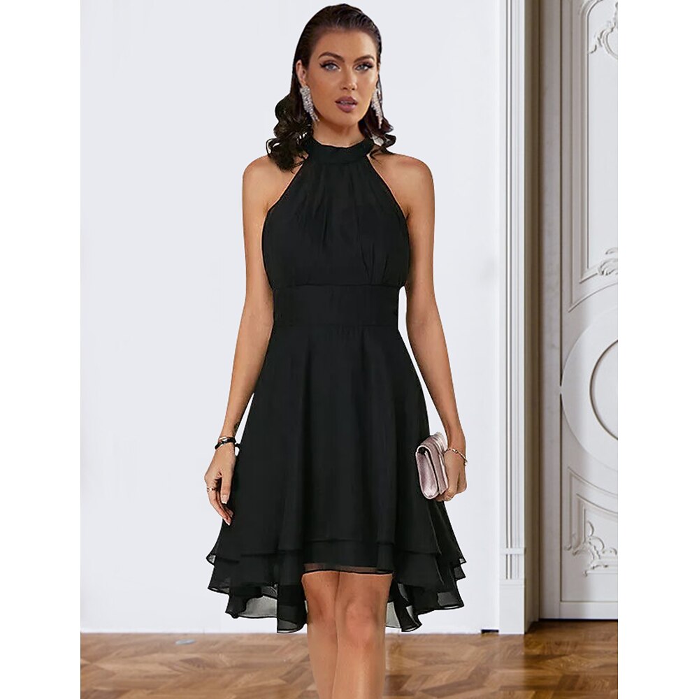 A-Linien-Cocktailkleider, Partykleid, Hochzeitsgast, Verlobung, knielang, ärmellos, Neckholder, Chiffon, V-Rücken, mit elegantem Stufenkleid zum Beeindrucken, 2025 Lightinthebox