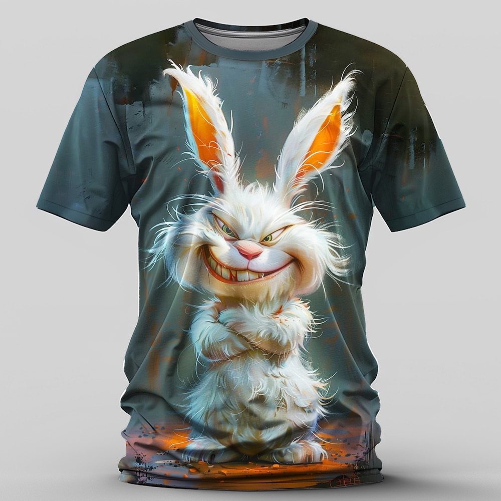 Herren Graphic Hase Kaninchen T Shirt Kurzarm T-Shirt 3D-Druck Rundhalsausschnitt Hemd Retro Vintage Brautkleider schlicht Streetstyle Sports Outdoor Festtage Ausgehen Blau Braun Frühling Sommer Lightinthebox