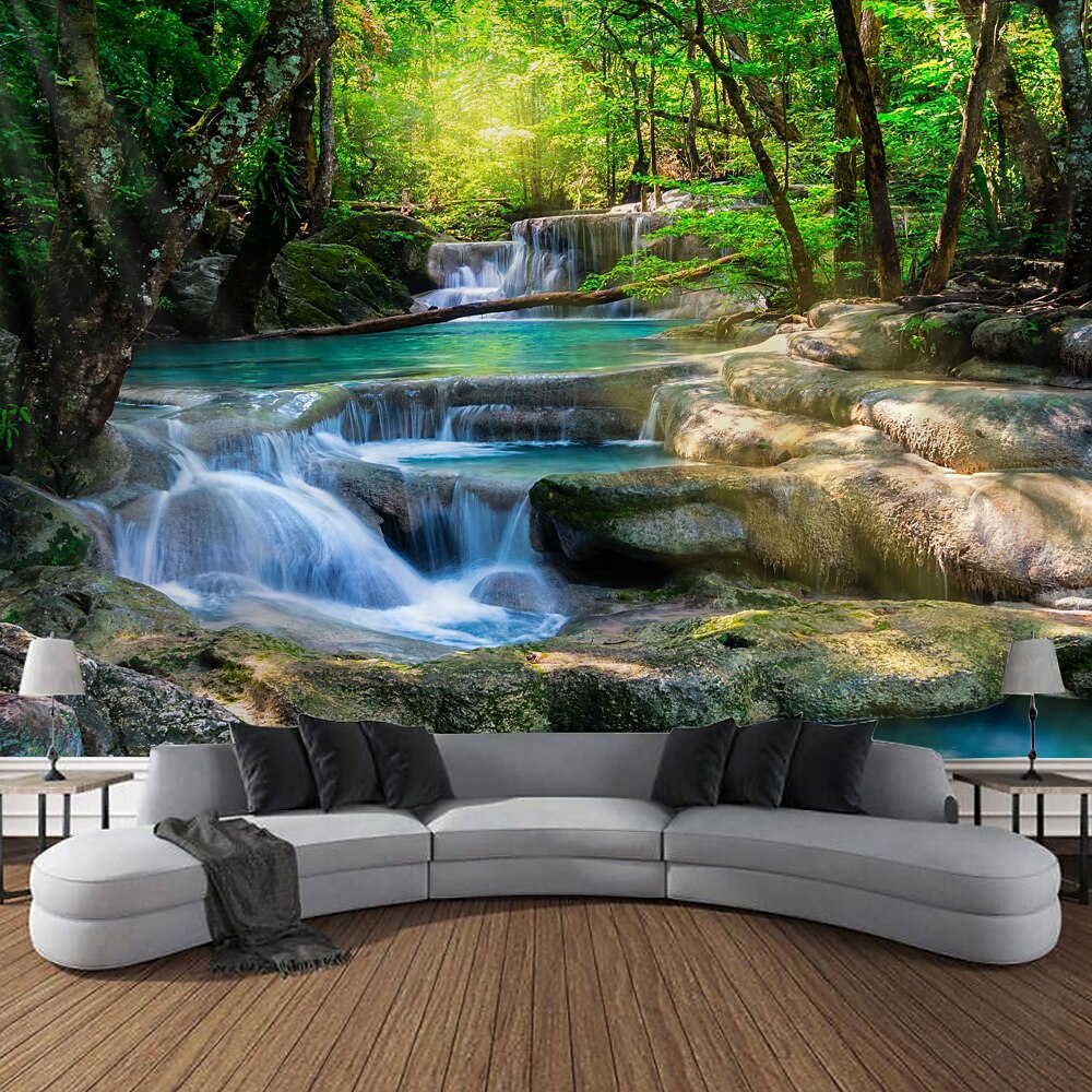 Landschaft Natur Wasserfall Wandteppich Wald Landschaft Wandkunst großer Wandteppich Wandbild Dekor Fotografie Hintergrund Decke Vorhang Haus Schlafzimmer Wohnzimmer Dekoration Wandtuch XXL Natur Lightinthebox