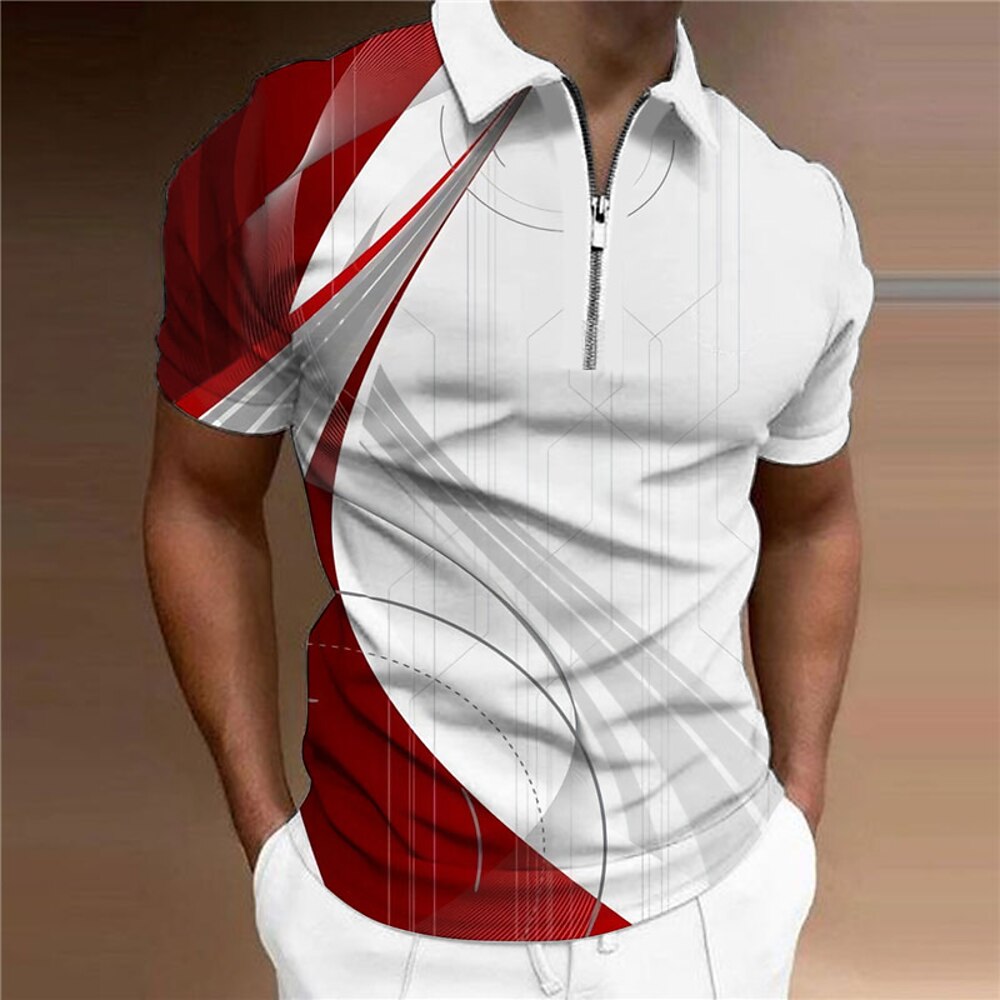 Herren Geometrisch Poloshirts mit Reißverschluss Golfhemd Kurzarm Polo-Shirts Hemden mit Kragen Business-Casual Urlaubskleidung Abendgarderobe Festivalkleidung 3D-Druck Polo mit Viertelreißverschluss Lightinthebox