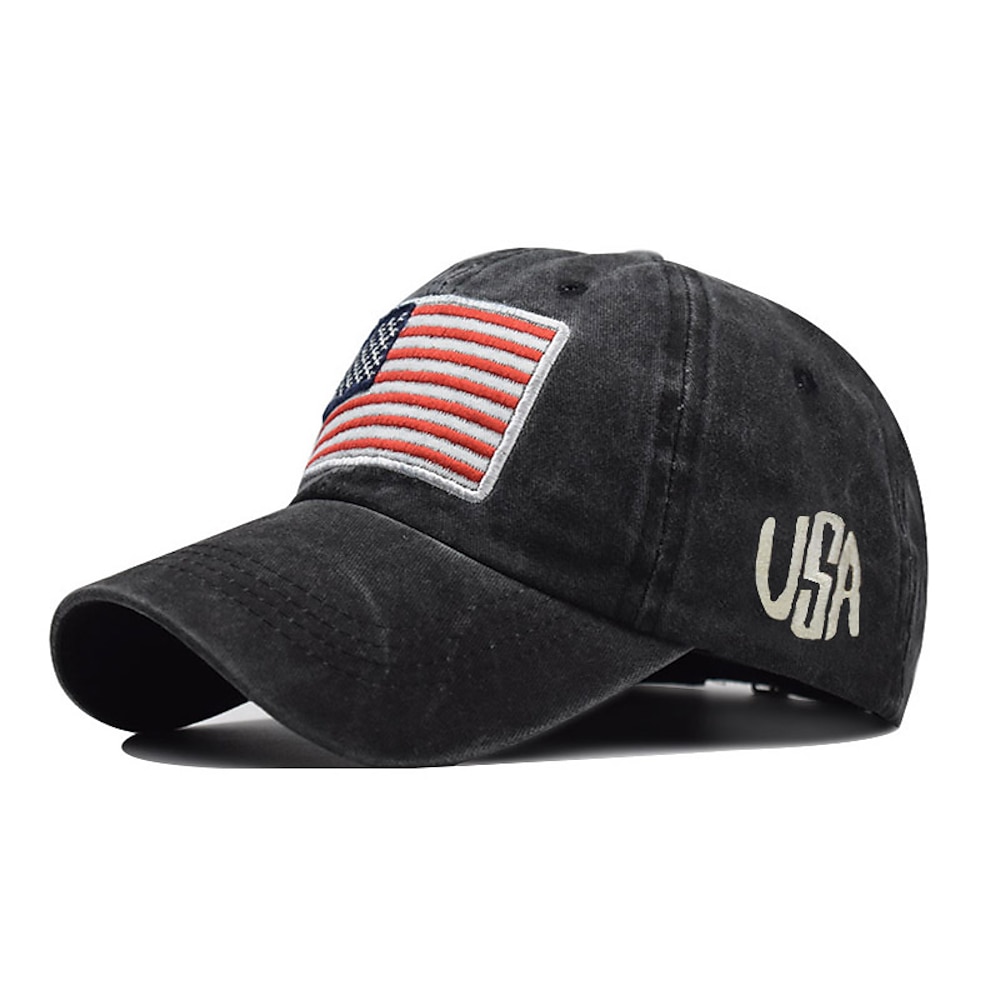 Herren Cap Basecap Sonnenhut Kappe Schwarz Gelb Baumwolle Bestickt Modisch Brautkleider schlicht Strasse Täglich Amerikanische US-Flagge Einstellbar Sonnenschutz Atmungsaktiv Lightinthebox
