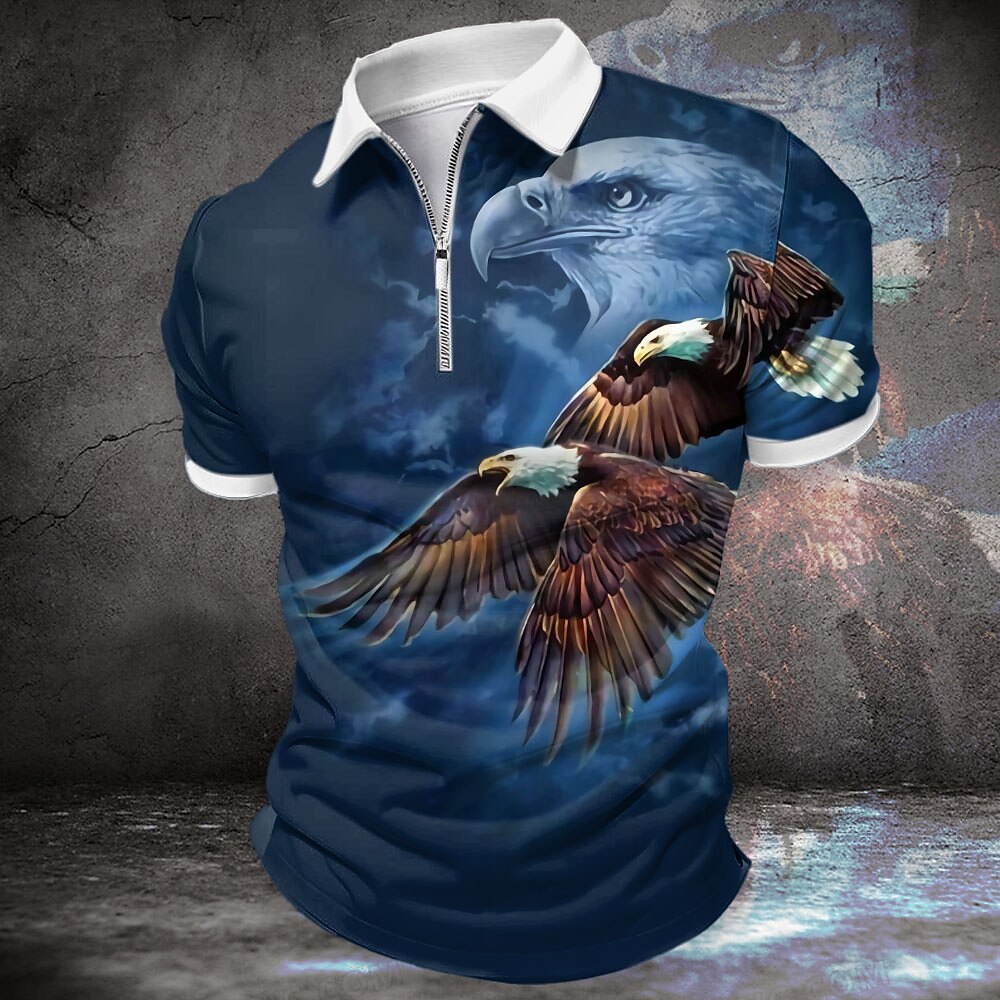 Herren Tier Adler Poloshirt Kurzarm Polo-Shirts Umlegekragen Vintage Sportbekleidung Abstrakt Formal Arbeit Strasse 3D Bedruckt Blau Lightinthebox