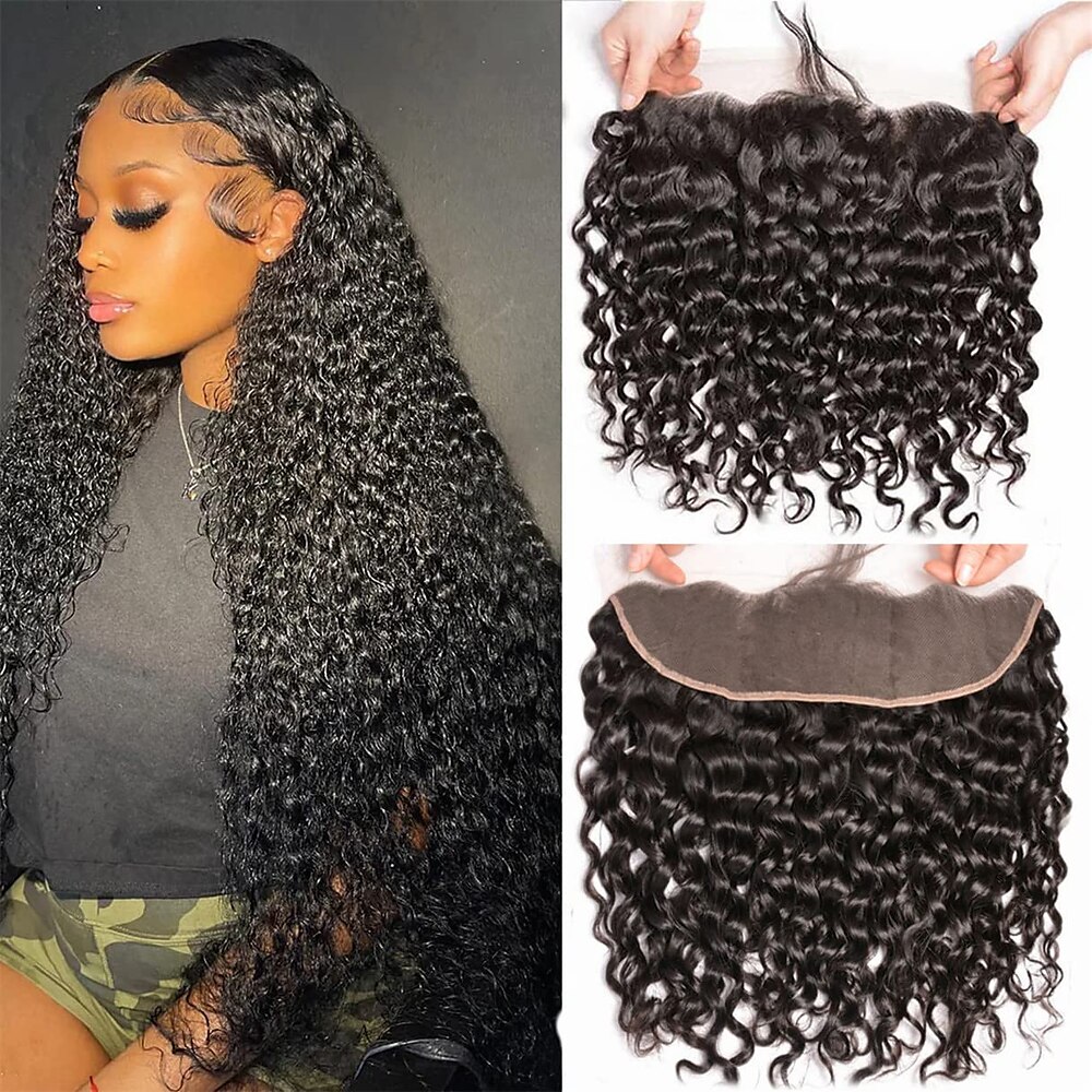 Wasserwelle von Ohr zu Ohr 13x4 HD Lace Frontalverschluss 100% unverarbeitetes brasilianisches Echthaar Lace Frontalverschluss 150% Dichte brasilianisches Remy-Frontal mit nassen und gewellten Lightinthebox
