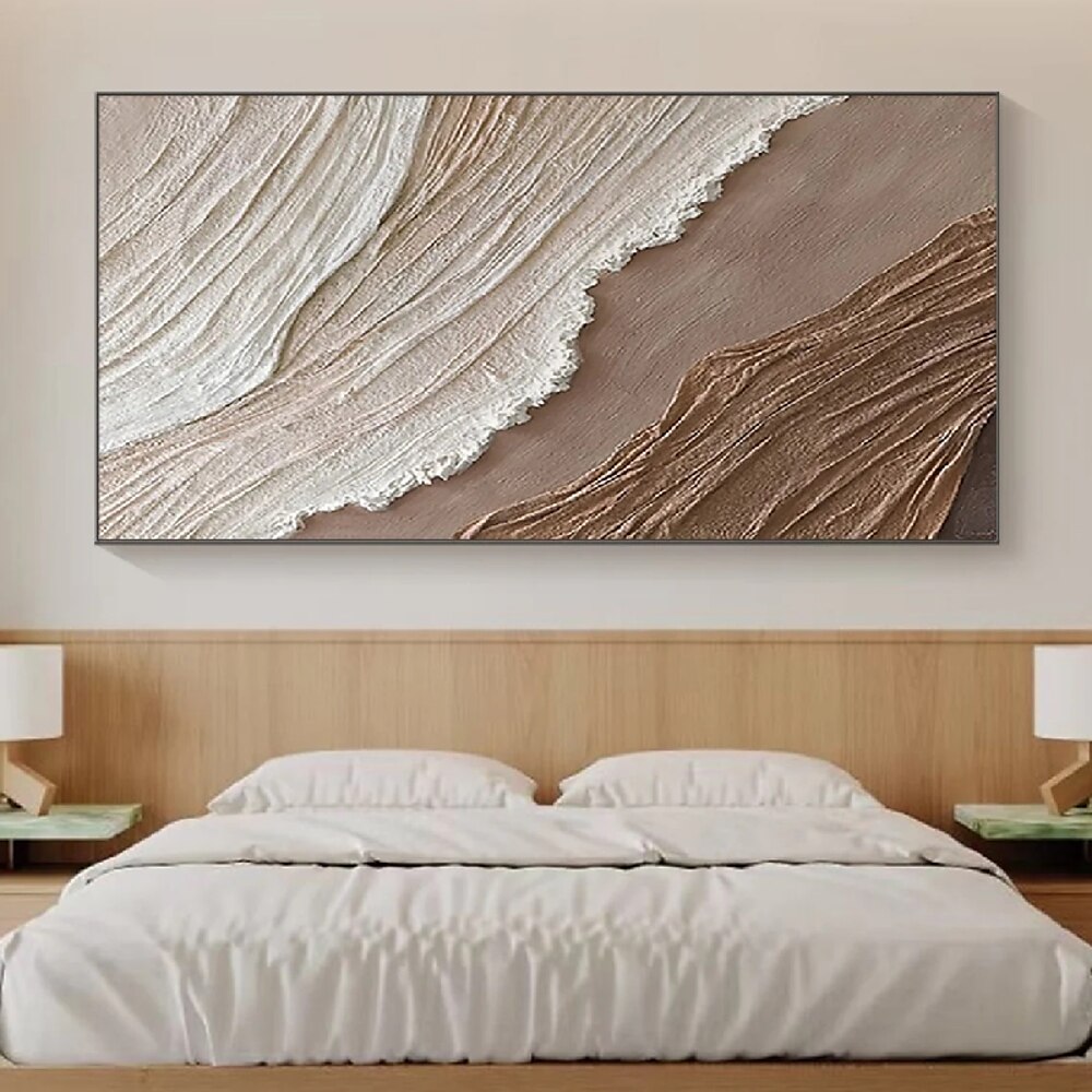 beige braun 3D Malerei handgemachte braun Wabi Sabi Kunstwerk Ölgemälde handgemalt strukturierte Ölgemälde beige Ölgemälde braun abstrakte Leinwand Kunst moderne horizontale Dekor Kunst Lightinthebox