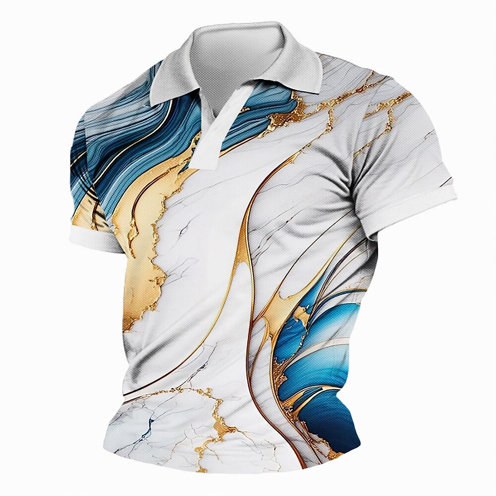 Herren Geometrisch Linien / Wellen Poloshirt Kurzarm Polo-Shirts Umlegekragen Sportbekleidung Business-Casual Formal Arbeit Strasse 3D Bedruckt Weiß Lightinthebox