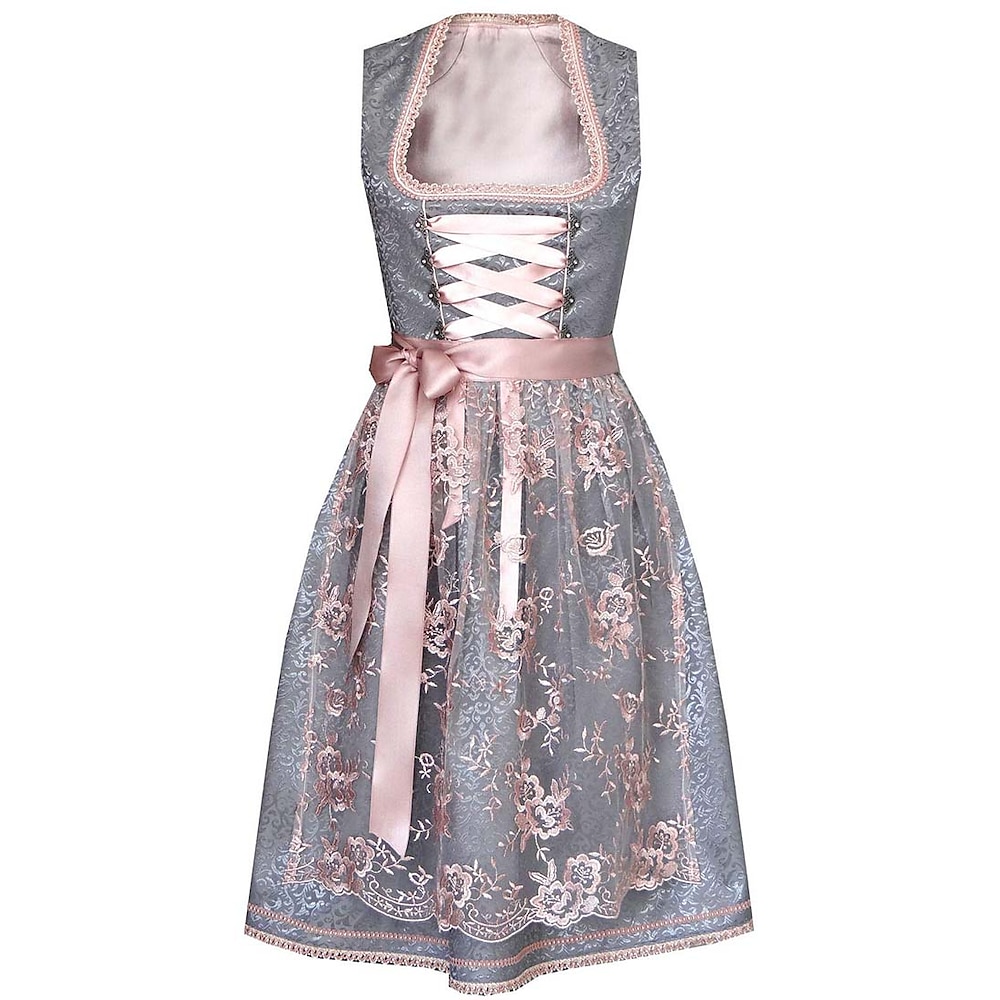 Karneval Oktoberfestbier Kostüm Kleid Dirndl Trachtenkleader Maid Bayerisch Deutsch München Wiesn Damen Stoff im traditionellen Stil Kleid Schürze Lightinthebox
