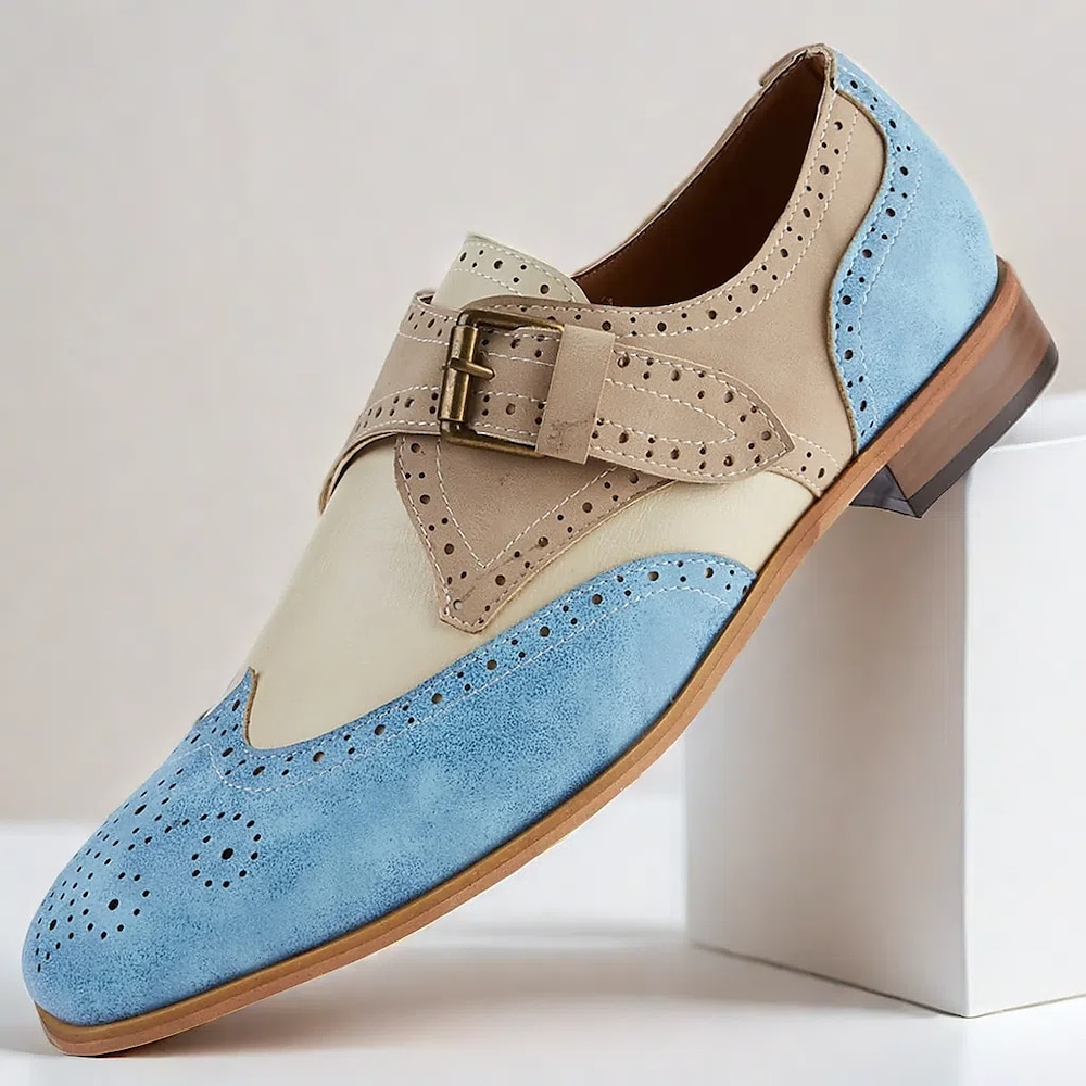 Zweifarbige Oxford-Schuhe im Vintage-Stil für Herren aus Wildleder und Leder mit Brogue-Details und Schnallenriemen - perfekt für formelle und halbformelle Anlässe Lightinthebox