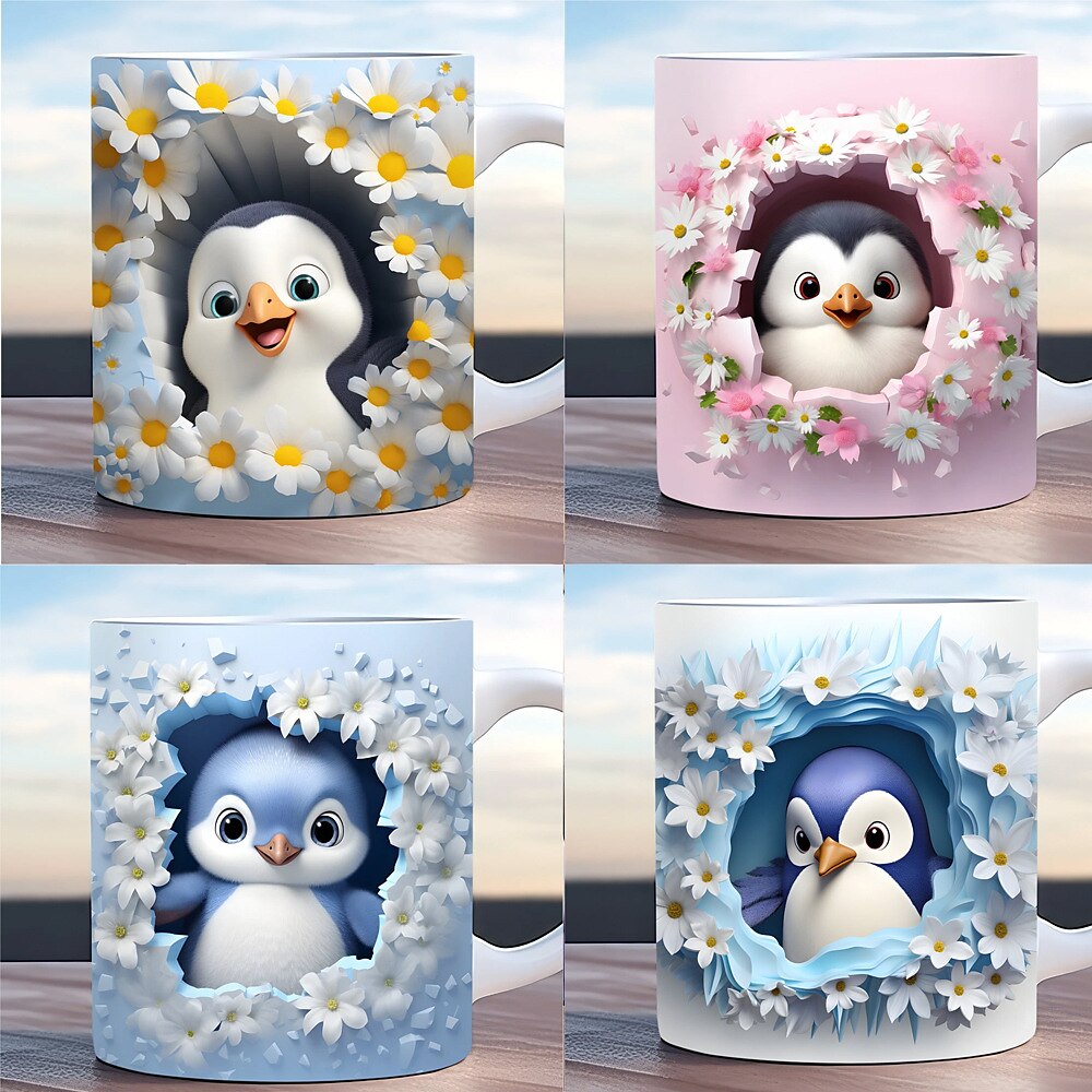 Pinguin-Kaffeetasse, 3D-Illusion, Kaffeebecher, Tier-Geschenktasse, Reisebecher, lustige Trinktasse, Schreibtisch-Dekoration, 325 ml Keramiktasse, Teetasse, Geburtstags- und Weihnachtsgeschenke für Lightinthebox