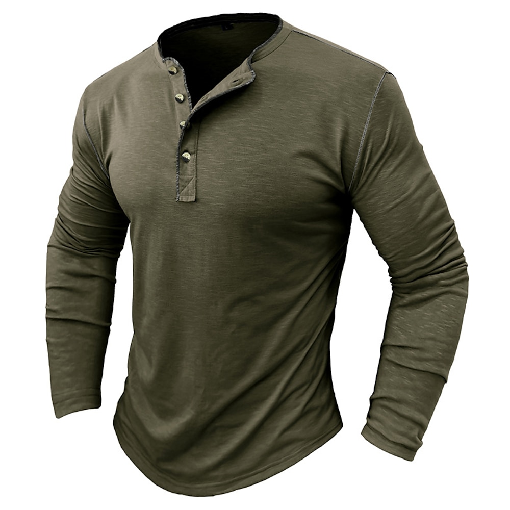 Herren Henley Shirt T-Shirt Feste Farbe Henley Outdoor Strasse Langarm Taste Bekleidung Modisch Täglich Lightinthebox