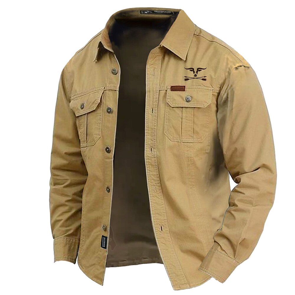 Herren Kuh-Druck Hemd Westernhemd Cargo-Shirt Langarm Brautkleider schlicht Taktisch Sport Natur Campen und Wandern Ausgehen Winter Frühling Herbst Gefaltete Kragen Bedruckt Armeegrün Blau Khaki Lightinthebox