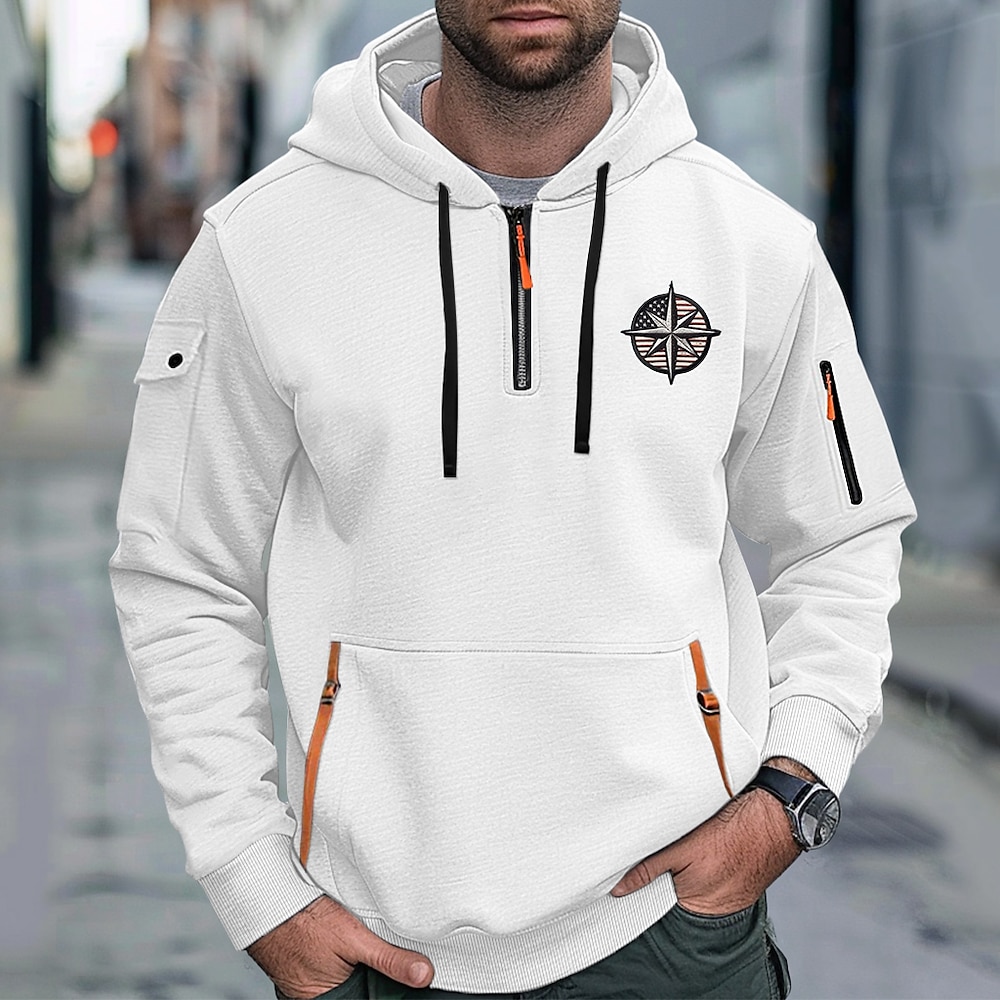 Herren Hoodie Sweatshirt Kapuze Hoodie mit Viertelreißverschluss Taktisch Schwarz Weiß Wein Marineblau Königsblau Mit Kapuze Glatt Tasche Sport Natur Täglich Festtage Strassenmode Cool Brautkleider Lightinthebox