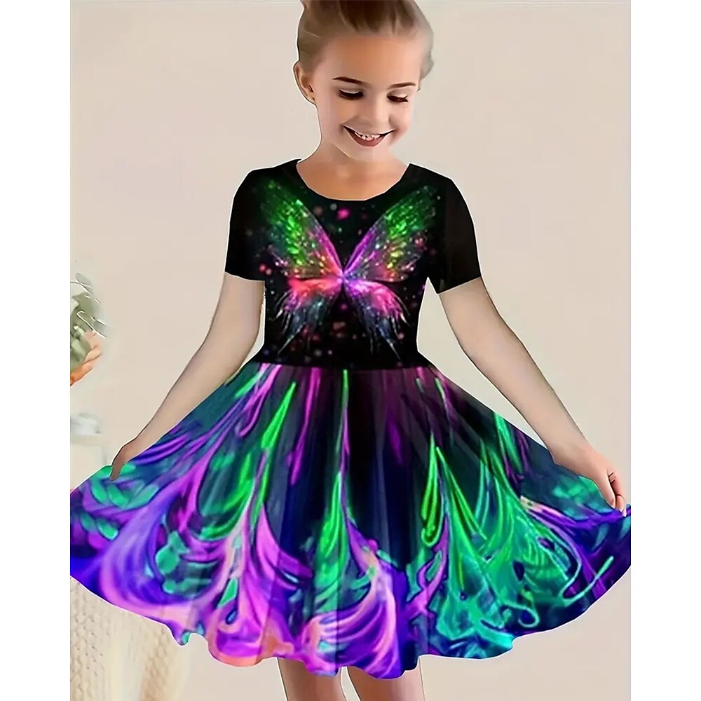 Mädchen' 3D Graphic Schmetterling Kleid Kurzarm Sommer Frühling Täglich Festtage Urlaub Prinzessin Schön Süß kinderkleidung 4-12 Jahre Casual kleid A Linie Kleid Knielang Polyester Regular Fit Lightinthebox