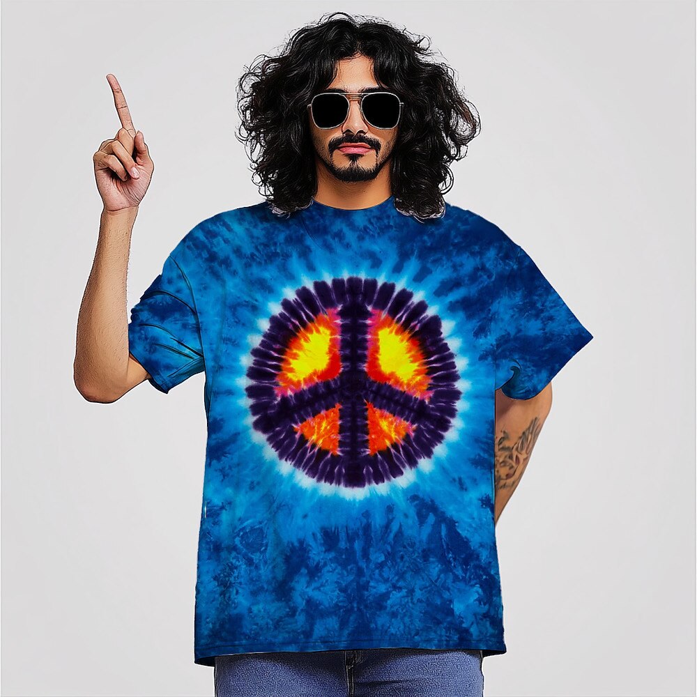 Hippie T-Shirt-Ärmel Batik-T-Shirt 3D Tie Dye Print Retro-Jahrgang 1980er 1970er Für Herren Erwachsene Maskerade 3D-Druck Casual Lightinthebox