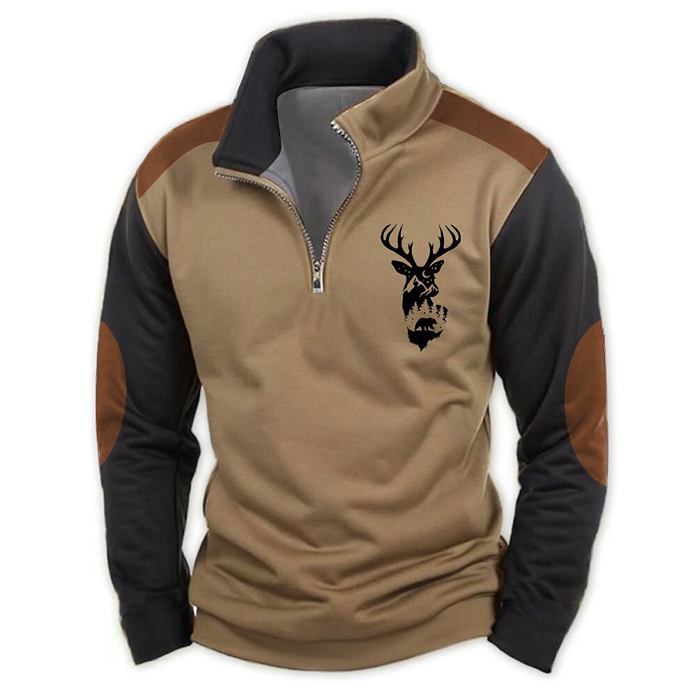 Herren Jagd Hirsch Sweatshirts Sweatshirt mit Viertelreißverschluss Langarm Sweatshirt Troyer Halber Reißverschluss Vintage-Retro Western-Cowboy 3d Drucken Jagd Halfzip Troyer Winter Frühling Herbst Lightinthebox