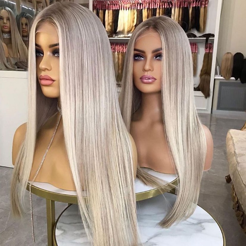 Remy Menschenhaar 13x4 Spitzenfront Perücke Mittelteil Brasilianisches Haar Seidig gerade Mehrfarbig Perücke 130% 150% Haardichte mit Babyhaar Strähnchen / Balayage-Technik Natürlicher Haaransatz Für Lightinthebox