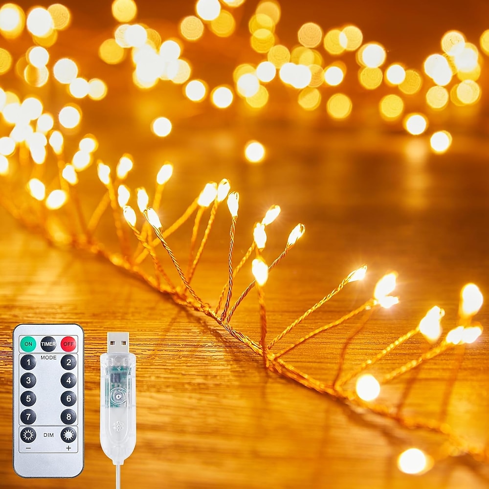 Weihnachts-LED-Kracher in Feuerwerksform, Kupferdraht-Lichterkette, 3 m, 100 LEDs, 6 m, 200 LEDs, Fernbedienung, USB-betrieben für Weihnachtsbaum, Hochzeitsfeier, Ferienhaus, wasserdichte Lightinthebox