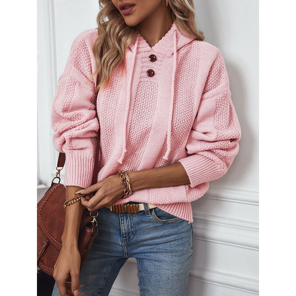 Damen Pullover Mit Kapuze Stricken überdimensional Herbst Winter Standard Arbeit Wochenende Strassenmode Brautkleider schlicht Langarm Feste Farbe Rosa S M L Lightinthebox