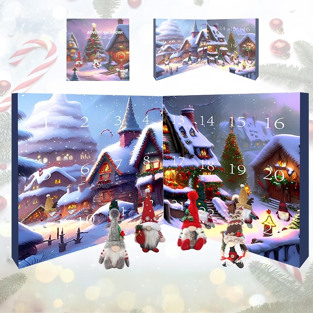 Weihnachtswichtel-Adventskalender 2024, Weihnachtsgeschenk-Adventskalender mit sammelbaren Wichtelpuppen, Weihnachts-Countdown-Kalender 2024 (3 Wichtelpuppen 21 Minifiguren pro Box) Lightinthebox