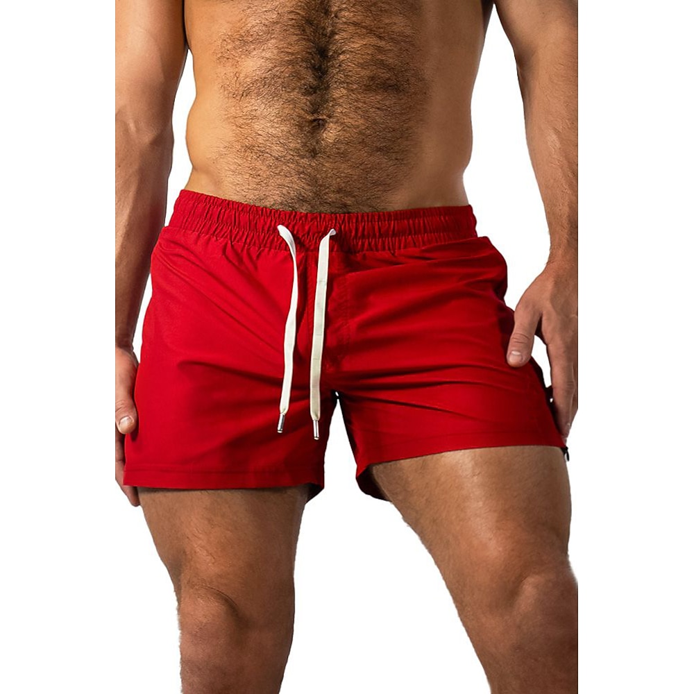 Herren Sportliche Shorts Kurze Sporthose Kurze Sporthose Sport Shorts Tasche Kordelzug Glatt Einfarbig Weich Kurz Freizeit Sport Einfach Kurze Hosen Schwarz Rote Unelastisch Lightinthebox