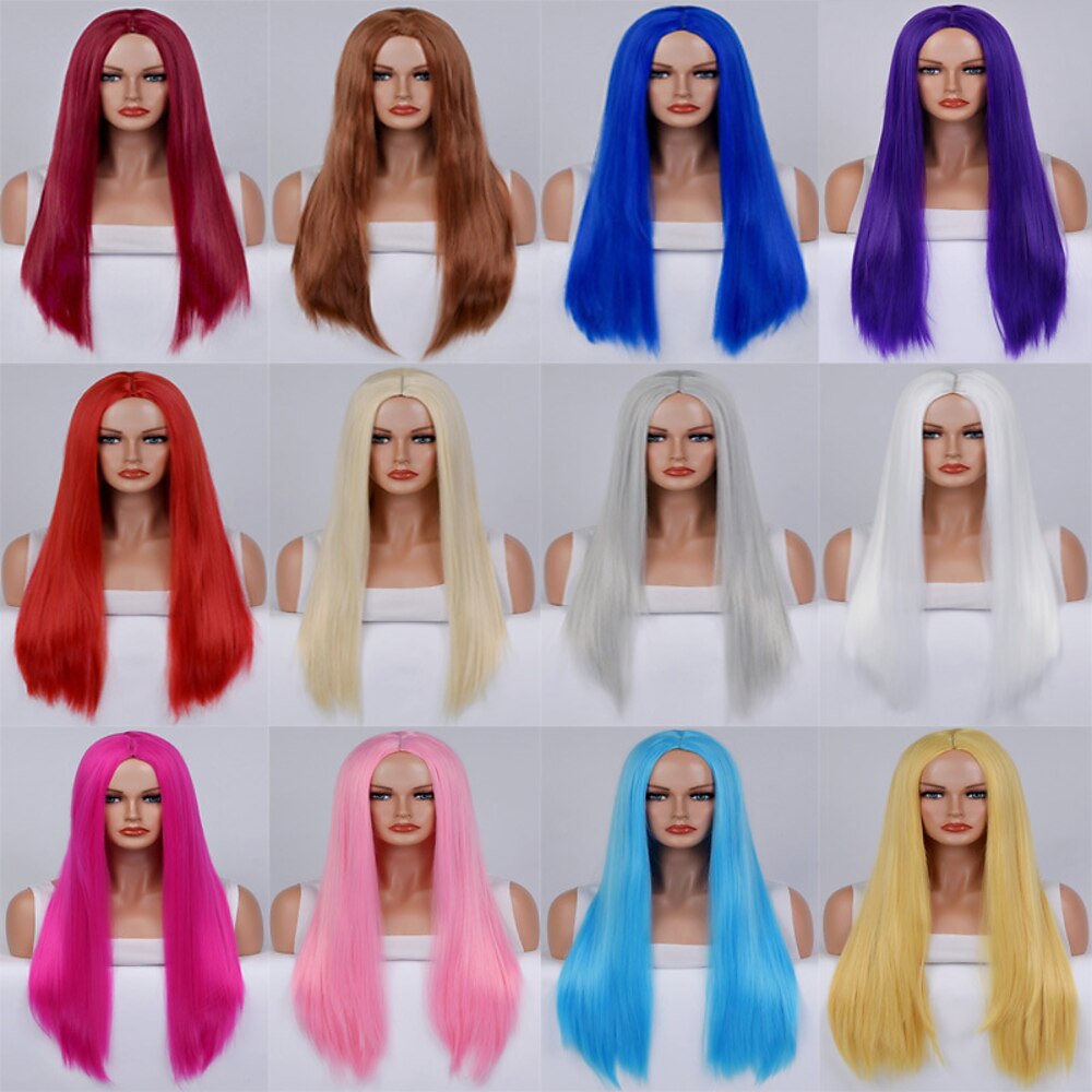 Cosplay Kostüm Perücke Glatt Mittelteil Perücke Lang Hellrosa Weinrot Weißgold Milchgold Flachs gelb Synthetische Haare Damen Blond Rosa Rot Lightinthebox