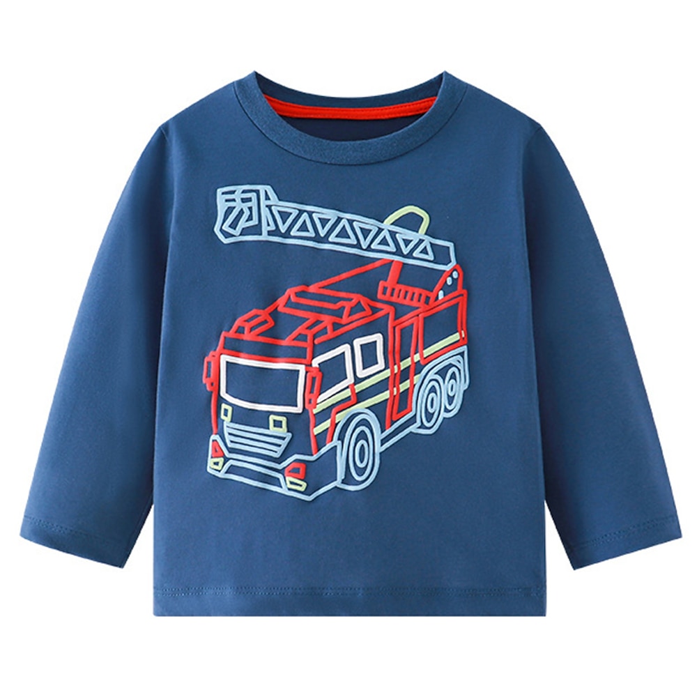 Jungen 3D Graphic Karikatur Auto T-Shirt Langarm Sommer Frühling Modisch Basic 100% Baumwolle Kleine Kinder (4-7 Jahre) 4-7 Jahre Rundhalsausschnitt Outdoor Casual Täglich Regular Fit Lightinthebox