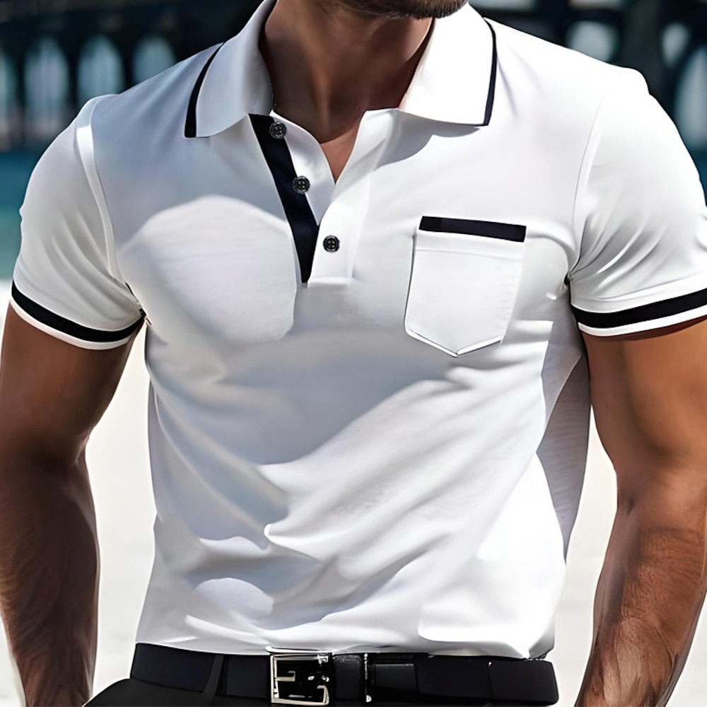 Herren Polos mit Knöpfen Business-Polo Geschäft Casual Gerippter Polokragen Kurzarm Modisch Basic Glatt Klassisch Sommer Regular Fit Weiß Rote Dunkelblau Grau Leicht Blau Polos mit Knöpfen Lightinthebox