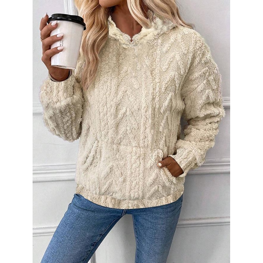 Damen Kapuzenpullover Sweatshirt elegant Mode bequem Fleece einfarbig Arbeit Street Alltag Kapuzentasche lockere Passform Langarm weiß rosa blau khaki Herbst Winter Lightinthebox