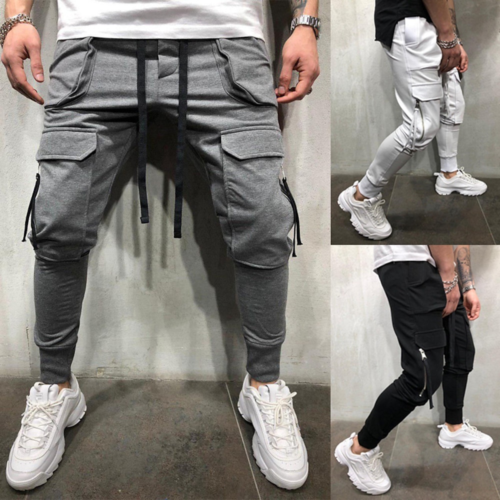 Herren Cargohose Cargohosen Jogginghose Jogger Taktische Hose Hose Hosen Kordelzug Elastische Taille Multi Pocket Glatt tragbar Outdoor Täglich Campen und Wandern Modisch Klassisch Schwarz Grau Lightinthebox