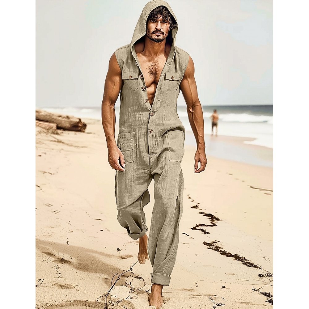 Herren Hose Hosen Sommerhosen Overall Strandhose Tasche Gerade geschnitten Glatt Komfort In voller Länge Täglich Festtage Ausgehen Modisch Designer Lockere Passform Graues Grün Khaki Unelastisch Lightinthebox